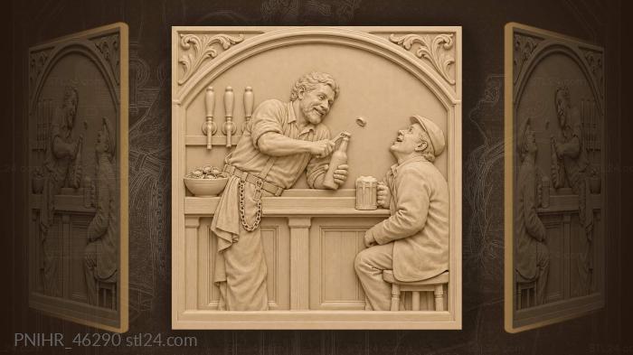 Barman opening bottle with bottle opener 3d STL model