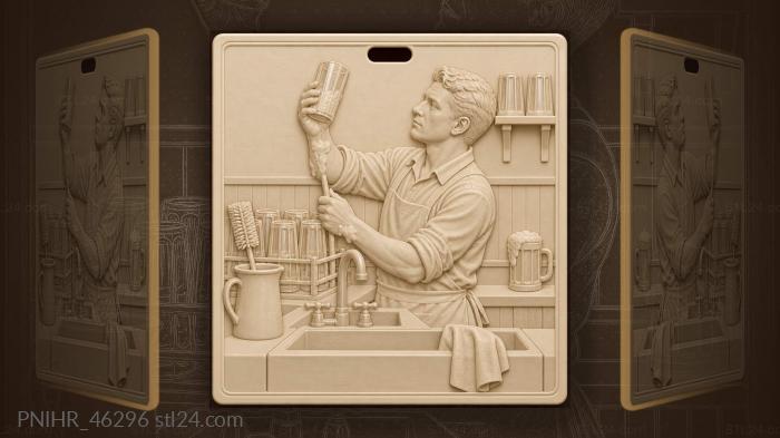 Bartender washing glass at sink 3d STL model