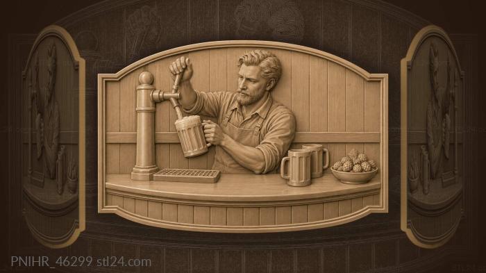 Bartender tilts a mug beneath the spout 3d STL model