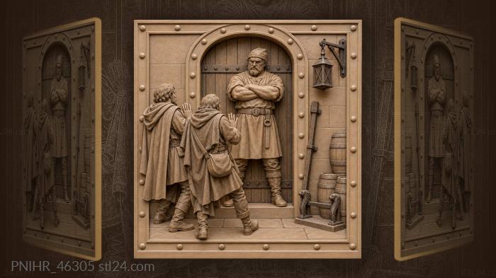 Watchful doorman with shadowy visitors 3d STL model