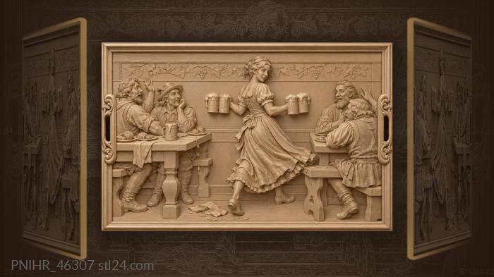 Serving girl with mugs and guests 3d STL model