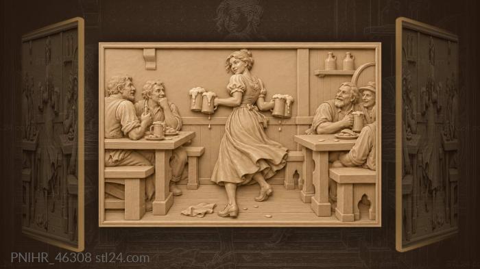 Serving girl with mugs and bustle 3d STL model