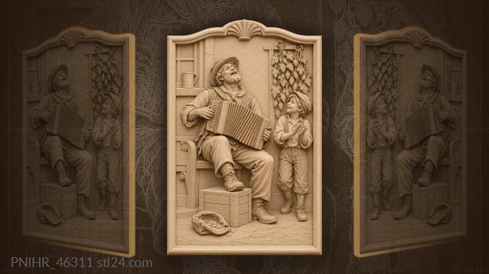 Busker pumps bellows beside clapping boy 3d STL model