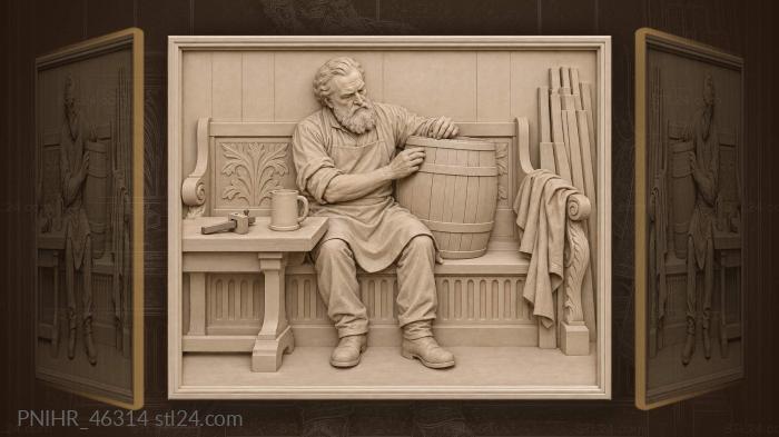 Cooper judging barrel craftsmanship closely 3d STL model