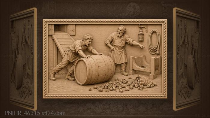 Apprentice rolls a barrel through the cellar 3d STL model