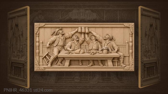 Four men clash their mugs together 3d STL model
