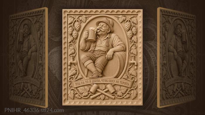 Old drinker with foaming mug hops 3d STL model