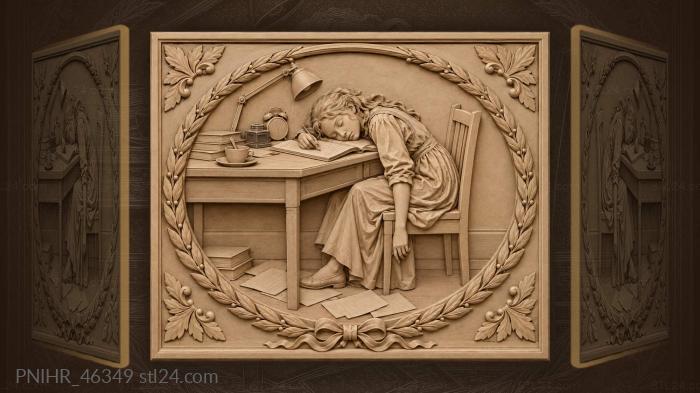Sleeping student with books and lamp 3d STL model