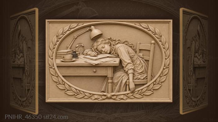 Sleepy student with books and lamp 3d STL model
