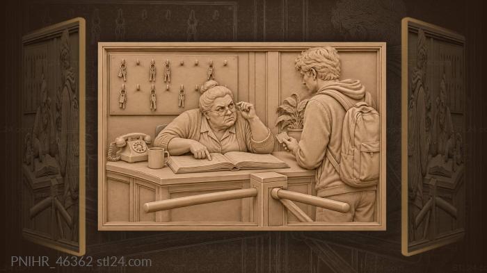 Doorkeeper pins entry while student presents pass 3d STL model