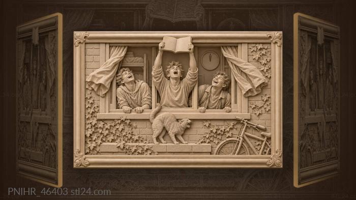 Midnight scholars joyful window scene 3d STL model
