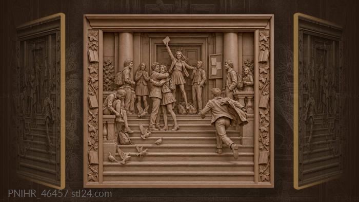 Students descending building steps bustle cheerfully 3d STL model