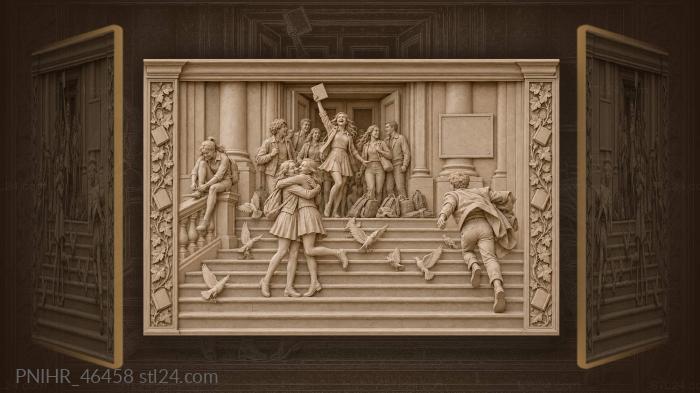 Students descending building steps bustle 3d STL model