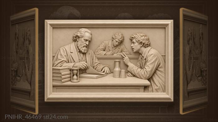Mentor grades answers beside his younger self 3d STL model