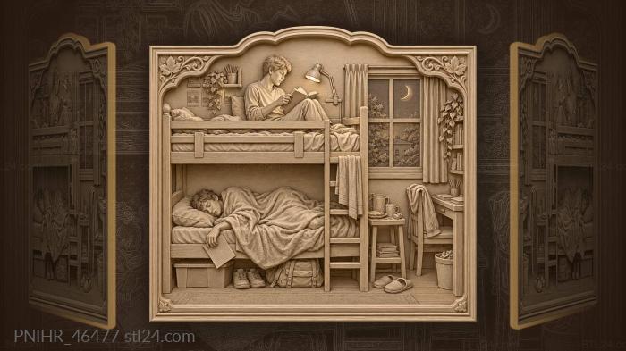 Student studies by lamp above his roommate 3d STL model