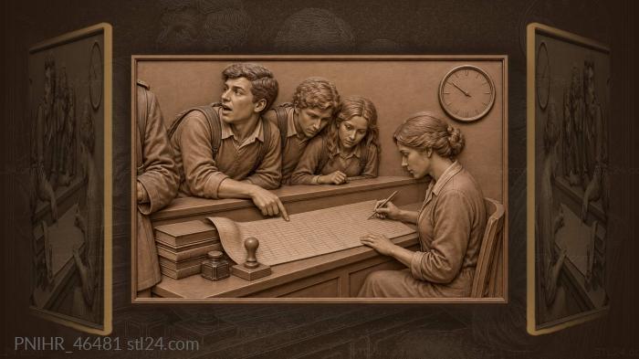 Clerk checks students against the ledger 3d STL model