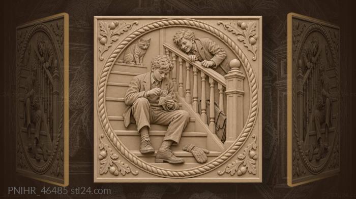 Student counts money on stairs 3d STL model