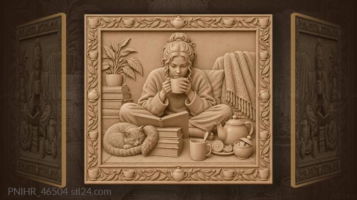 Student with tea and cat 3d STL model