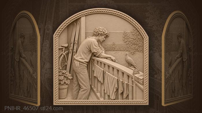 Smoker scatters ash beside drying laundry 3d STL model