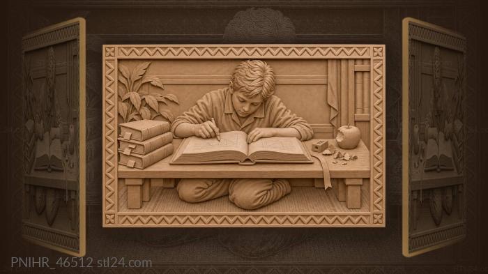 Student absorbed in study books 3d STL model
