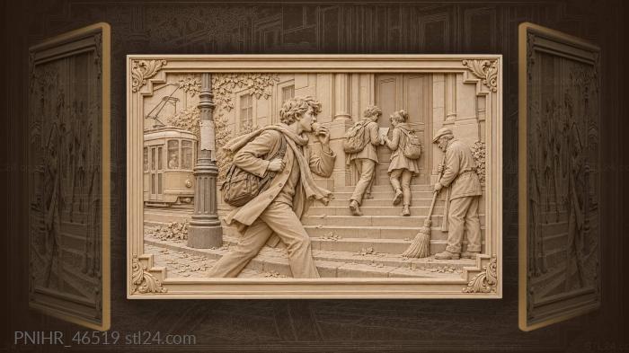 Freshman chases classmates up the steps 3d STL model