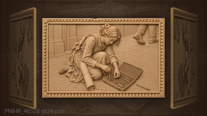 Student artist drawing in corridor 3d STL model