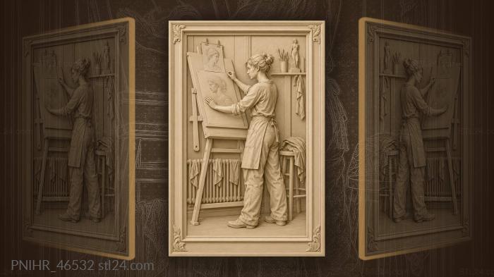 Artist prepares her sketch for comparison 3d STL model