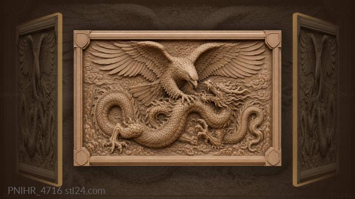Eagle versus dragon fierce battle 3d STL model