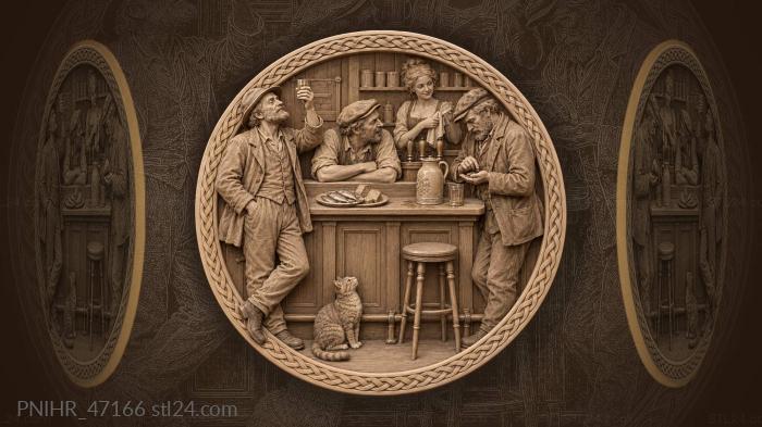 Patrons toast while cat waits under counter 3d STL model