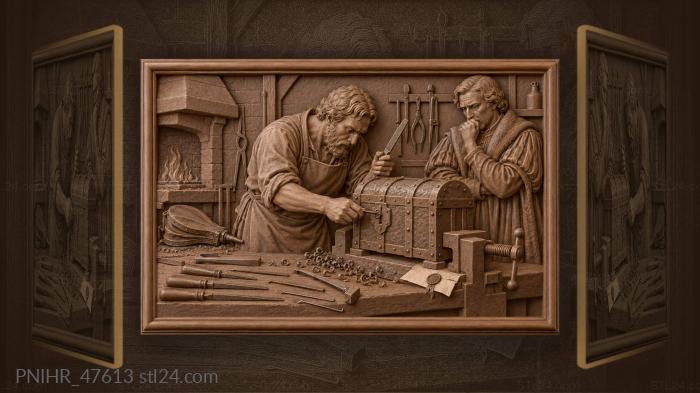 Owner biting his knuckle over the casket 3d STL model