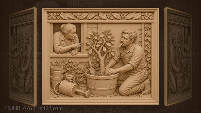 Onlooking neighbour directs the gardener planting fortune 3d STL model