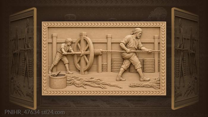 Ropemaker’s walk hemp and twisting wheel 3d STL model
