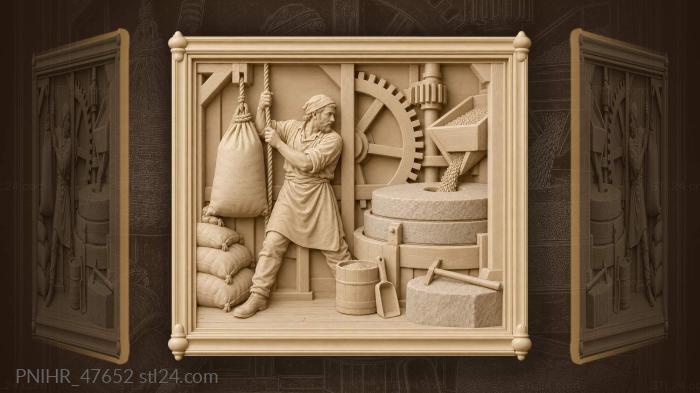 Miller hauling grain by the mill 3d STL model