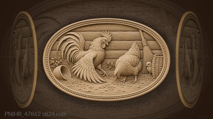 Courting roosters playful barnyard scene 3d STL model