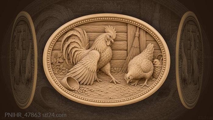 Courting roosters playful farm scene 3d STL model