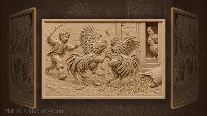 Feuding cockerels battle beneath the warning 3d STL model