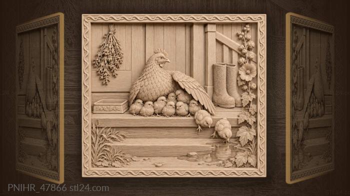 Hen shelters her brood underwing 3d STL model