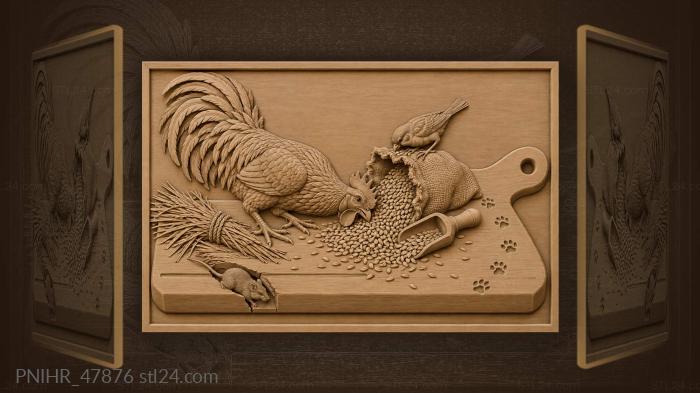Rooster, grain, sparrow, barnyard life 3d STL model