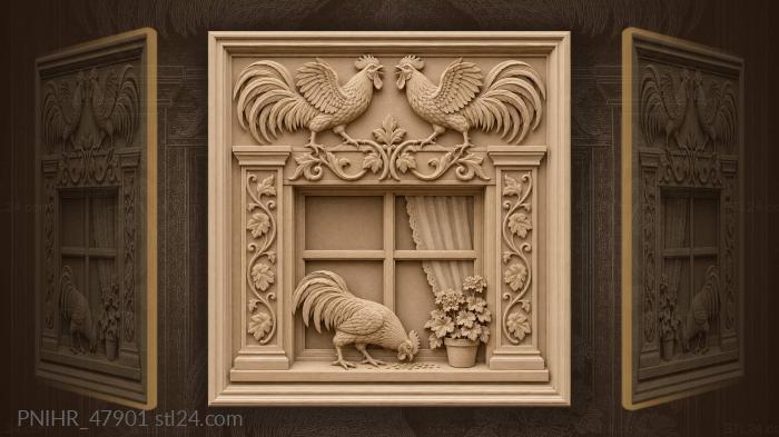 Roosters window frame vibrant morning 3d STL model