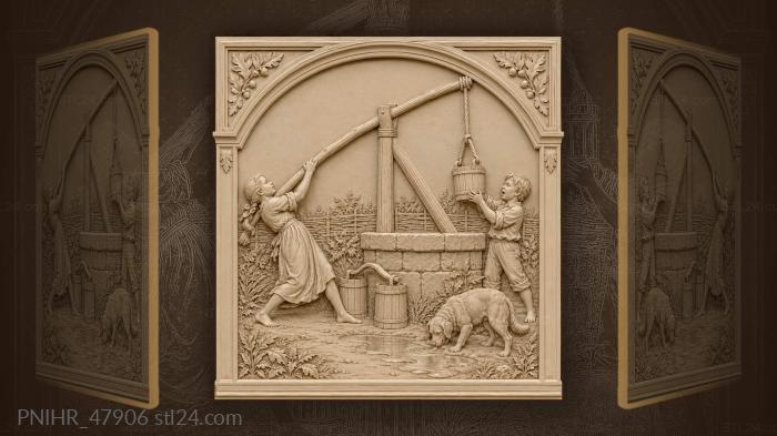 Girl pulls the well crane 3d STL model