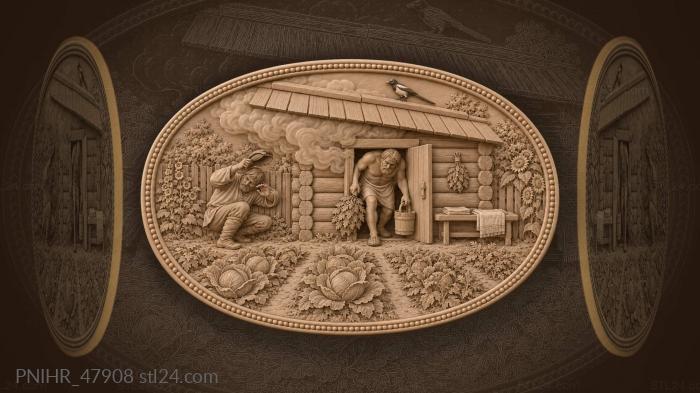 Smoke and gardener by the bathhouse 3d STL model