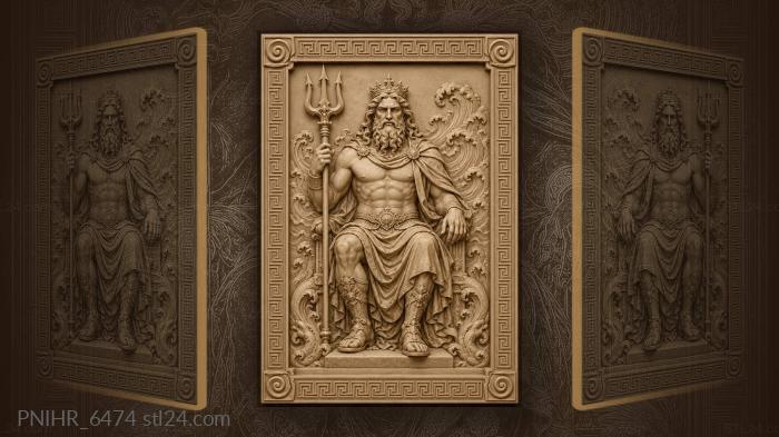 Neptune with trident stylized waves 3d STL model