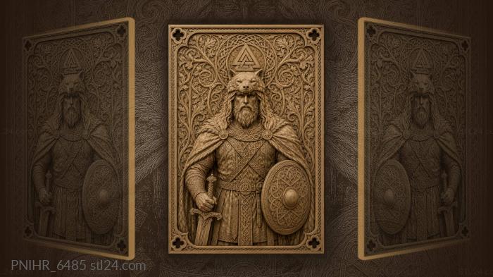 Wolf-headed helm amid knotwork and triangle 3d STL model