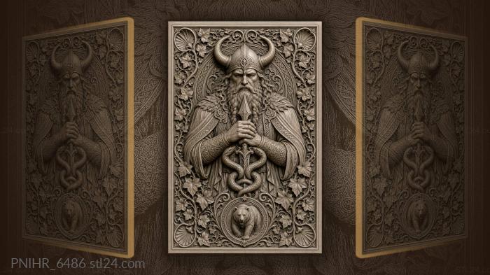 Snakes at a blade above a bear emblem 3d STL model