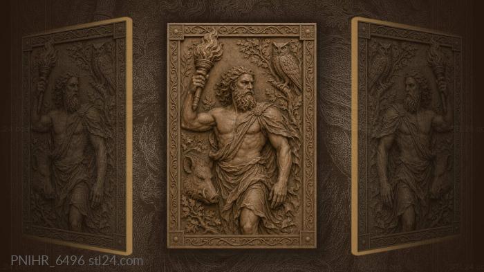 Boar and owl above a torch bearer 3d STL model