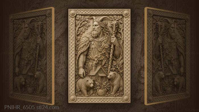 Horned man house bears staff 3d STL model