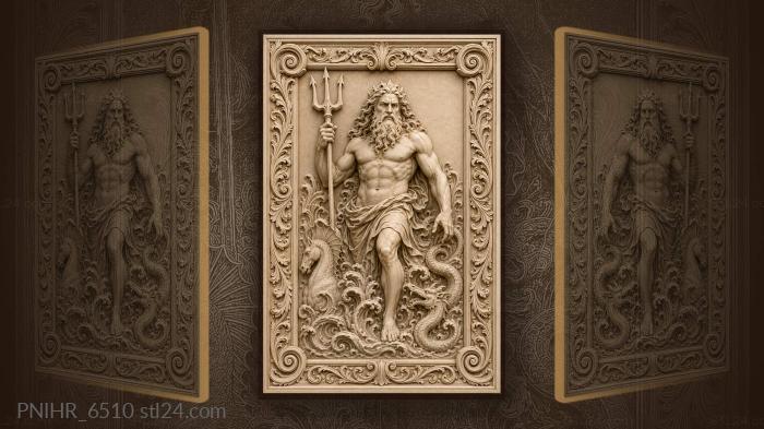 Neptune rising from ocean waves 3d STL model