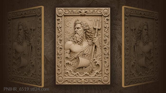 Poseidon with ship and acanthus 3d STL model