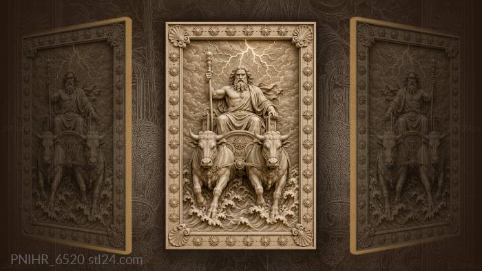 Thunder god in ox-drawn chariot 3d STL model