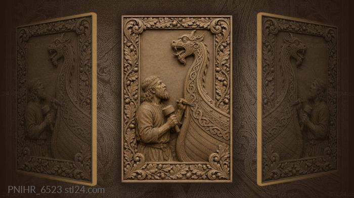 Viking shipbuilder and serpent prow 3d STL model